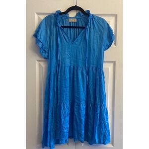 Sofia Made in Italy Tiered Ruffle Mini Dress Womens Size OS Blue Boho Coastal